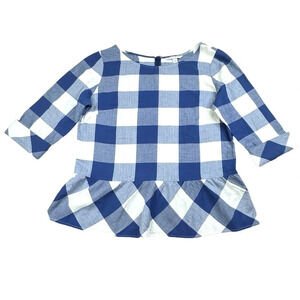 Southern Tide Checkered Peplum Ruffle Blouse. 3/4 Sleeve. Coastal. Size 12